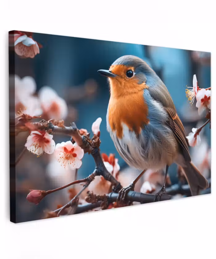Buiten canvas - Roodborstje tussen de Bloesems