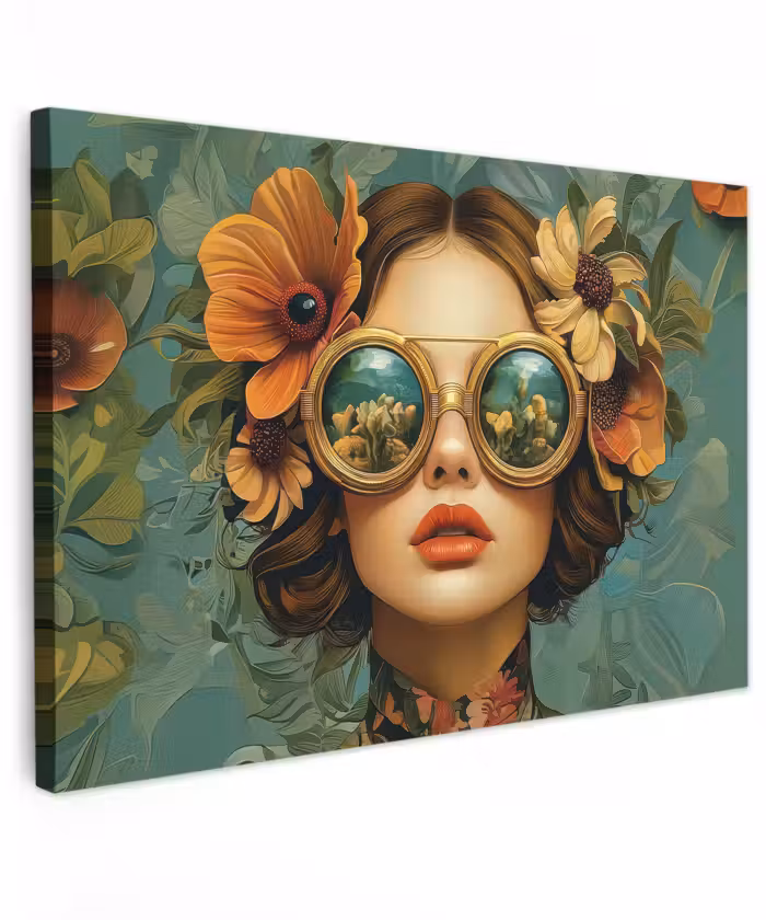 Buiten canvas - Vrouw - Bloemen - Vlinders - Natuur - Vintage