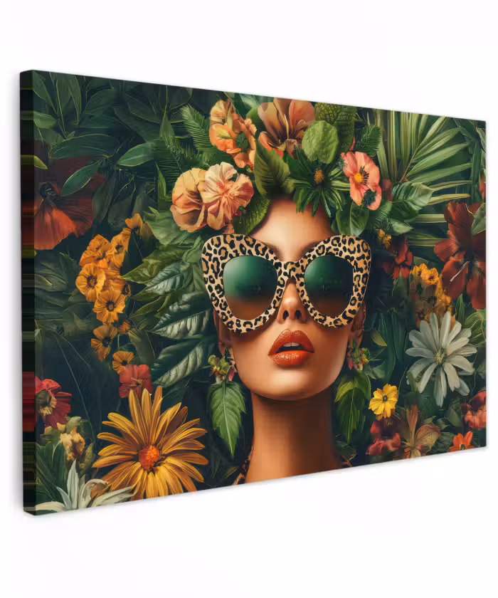 Buiten canvas - Vrouw - Panterprint - Jungle - Natuur - Luxe