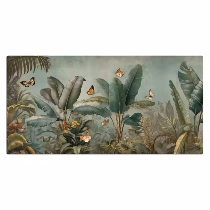 Bureau onderlegger - Tropisch bladerdek - Vlinders - groen - Bruin