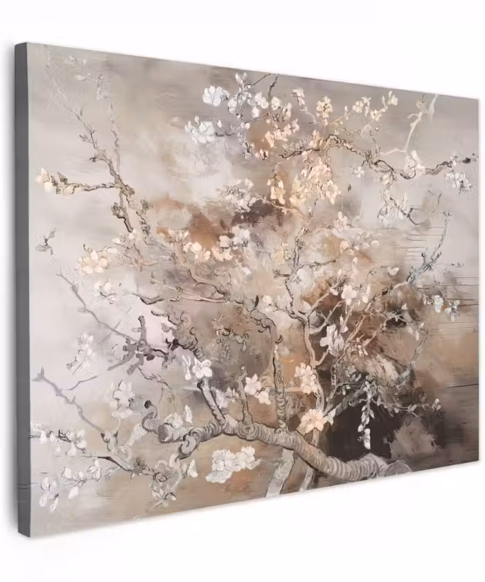 Canvas schilderij - Amandelbloesem - Kunst - Van Gogh - Beige - Abstract