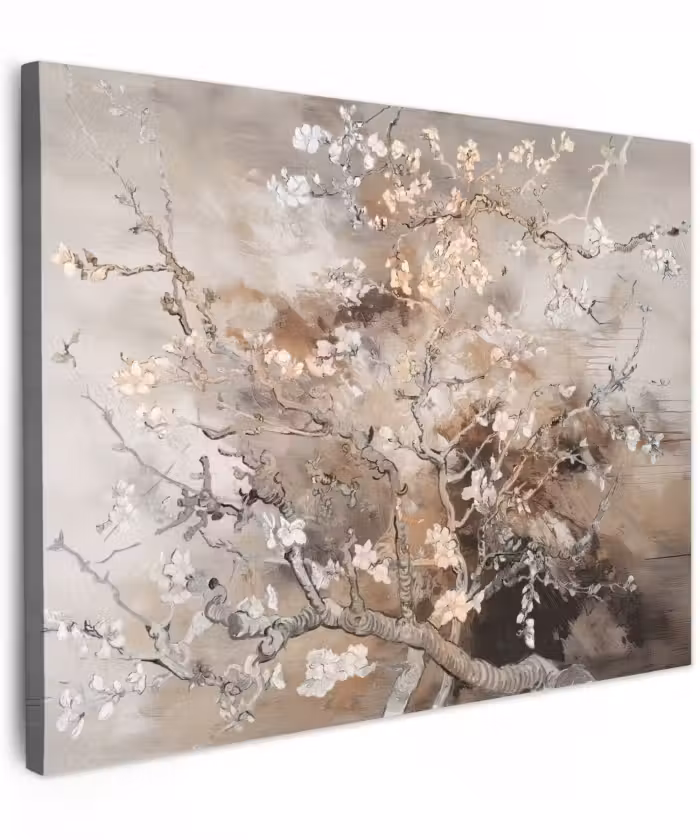 Canvas schilderij - Amandelbloesem - Kunst - Van Gogh - Beige - Abstract
