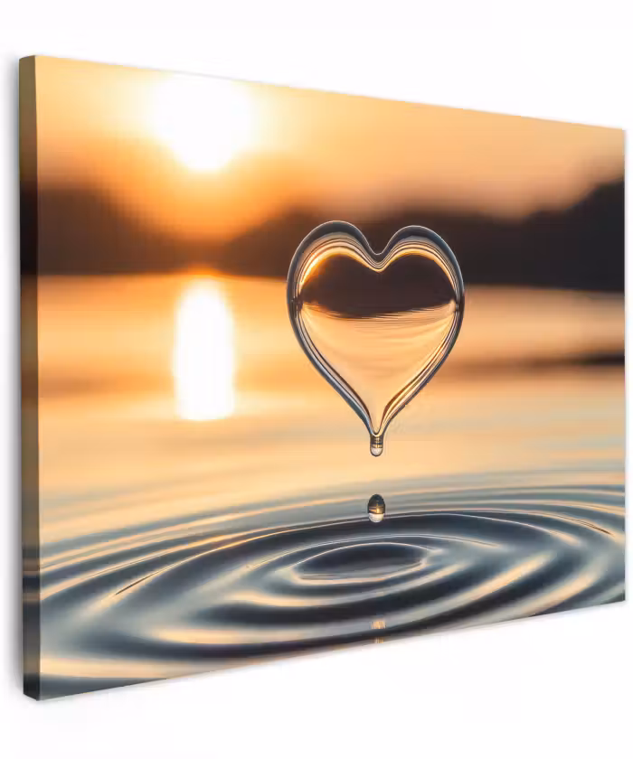 Canvas schilderij - Hart - Water - Zonsondergang - Natuur - Zen