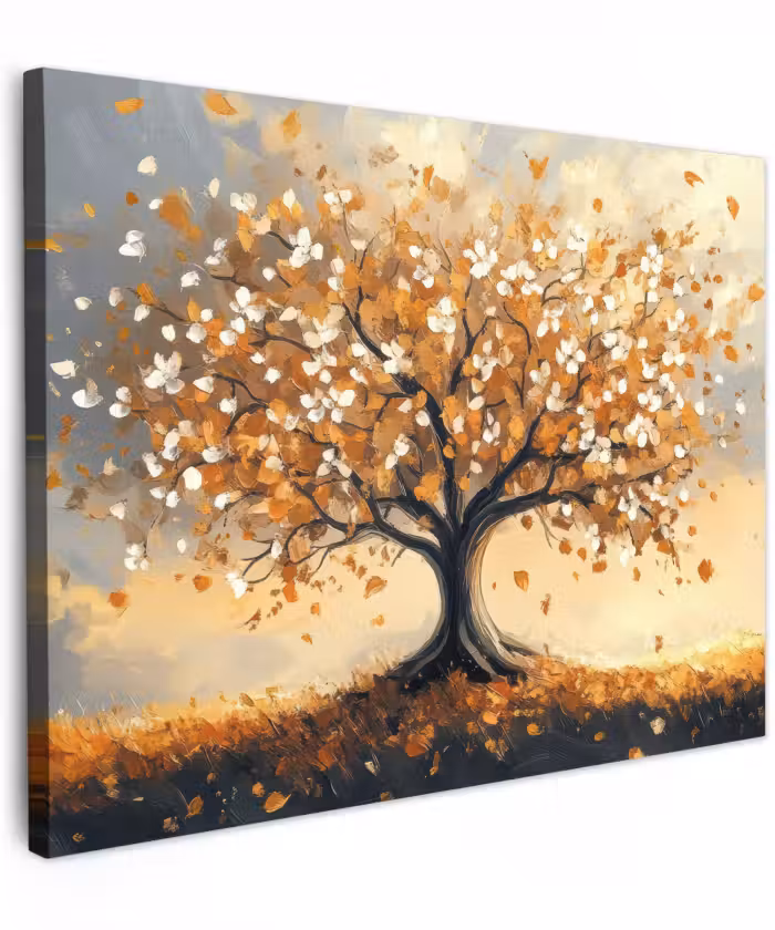Canvas schilderij - Herfst - Boom - Oranje - Bladeren - Levensboom - Abstract
