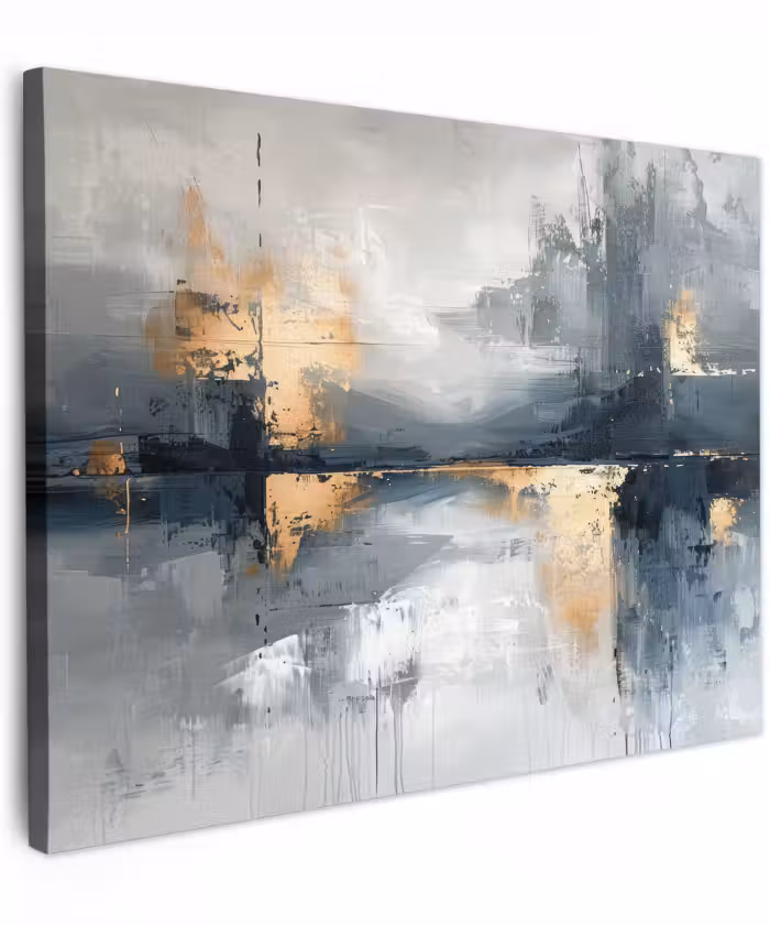 Canvas schilderij - Kunst - Grijs - Goud - Abstract