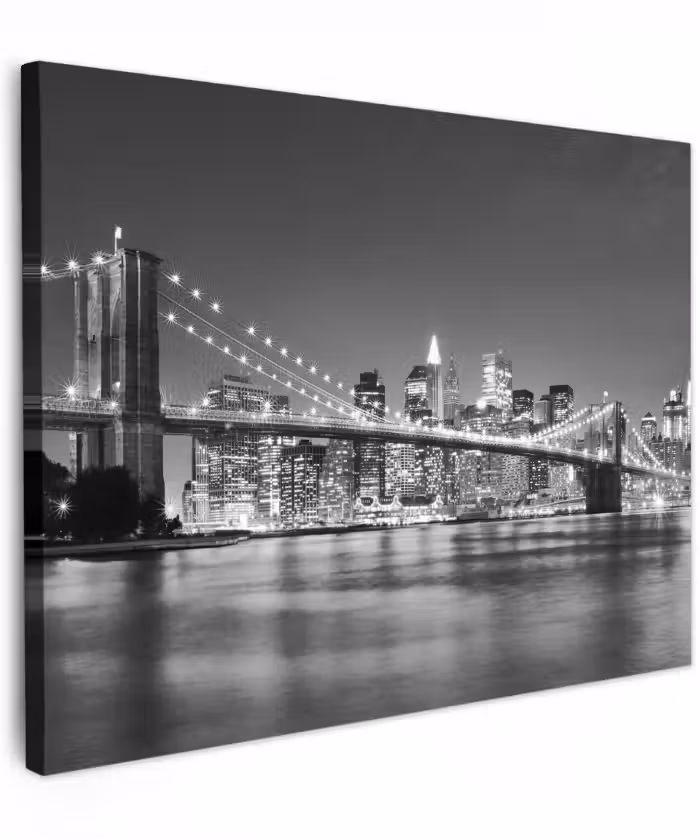 Canvas schilderij - New York - Brug - Brooklyn - Zwart wit - Architectuur