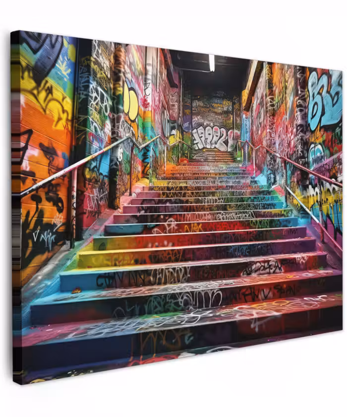 Canvas schilderij - Trap - Graffiti - Kleuren - Kunst