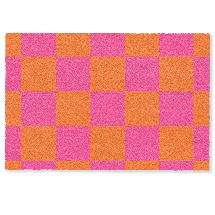 Deurmat - Schaakbord print - Oranje - Roze - Blokjes