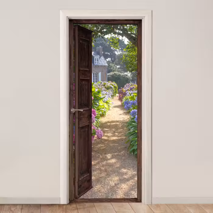 Deursticker - Doorkijk - Hortensia - Deur - Bloemen - Natuur