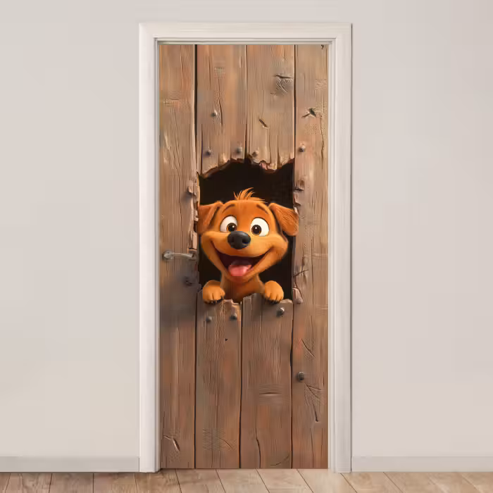 Deursticker - Hond - Dieren - Animatie - Hout - Modern