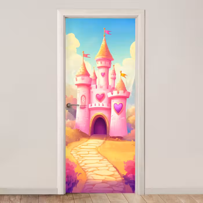 Deursticker - Kasteel - Roze - Pad - Sprookje - Fantasie