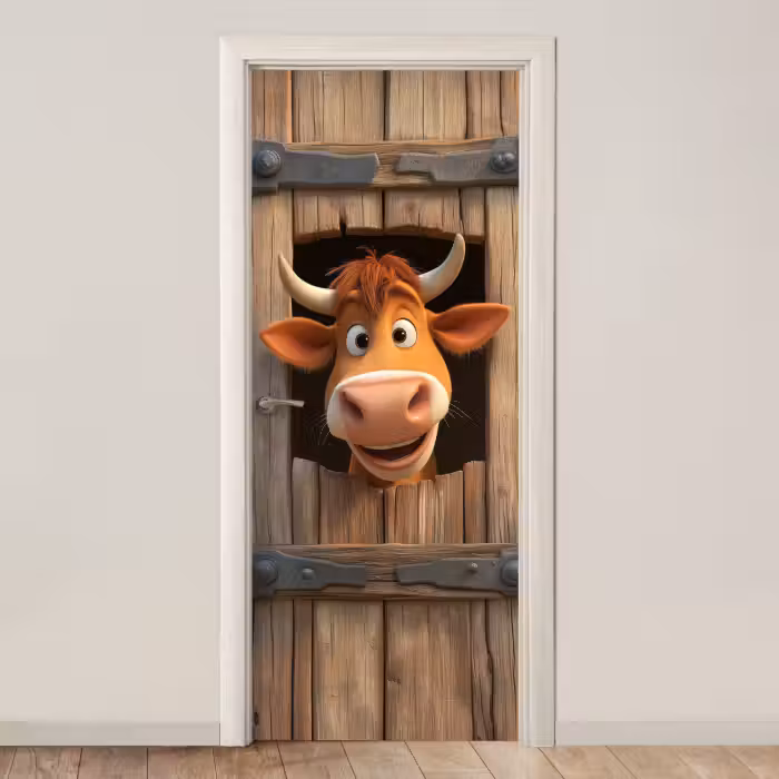 Deursticker - Koe - Bruin - Boerderij - Schuur - Raam