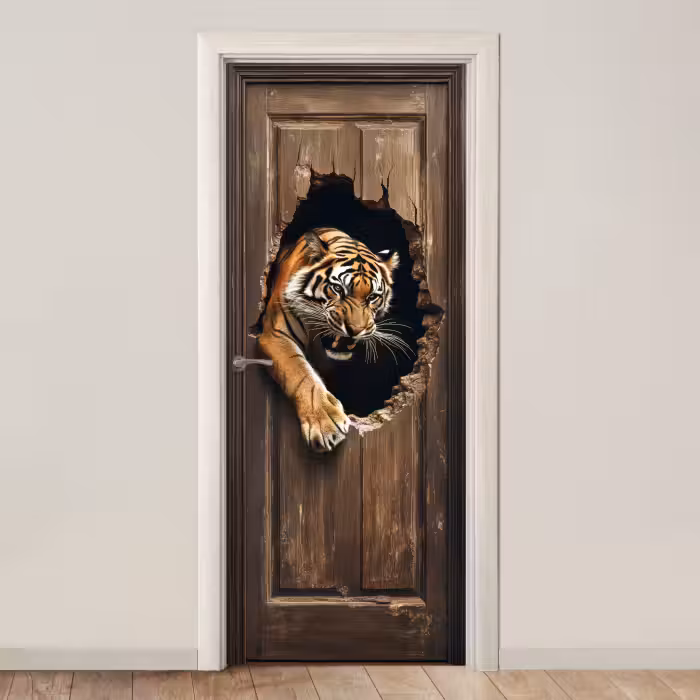 Deursticker - Tijger - Doorkijk - Deur - Hout - Dieren