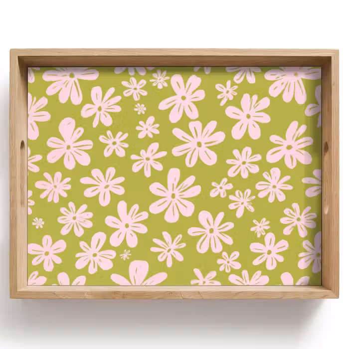 Dienblad - Bloemen - Roze - Getekend - Patroon