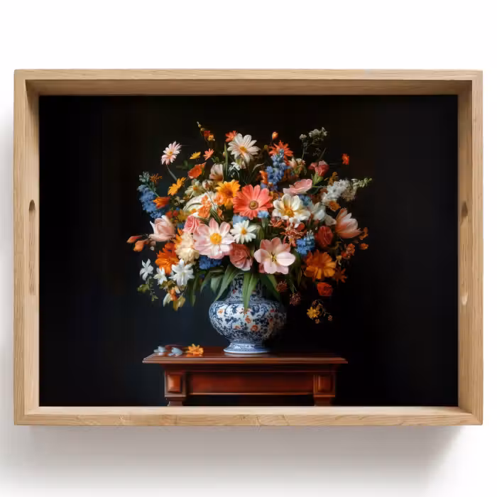 Dienblad - Boeket - Roze - Bloemen - Vaas