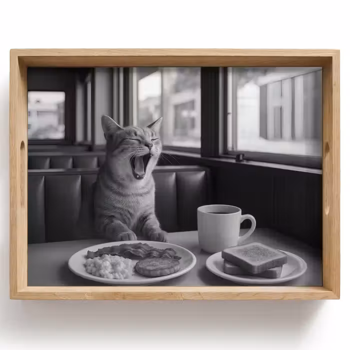 Dienblad - Kat - Koffie - Brood - Zwart