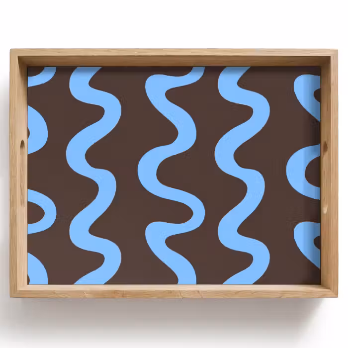 Dienblad - Kronkelende lijnen - Blauw - Bruin - Minimalistisch