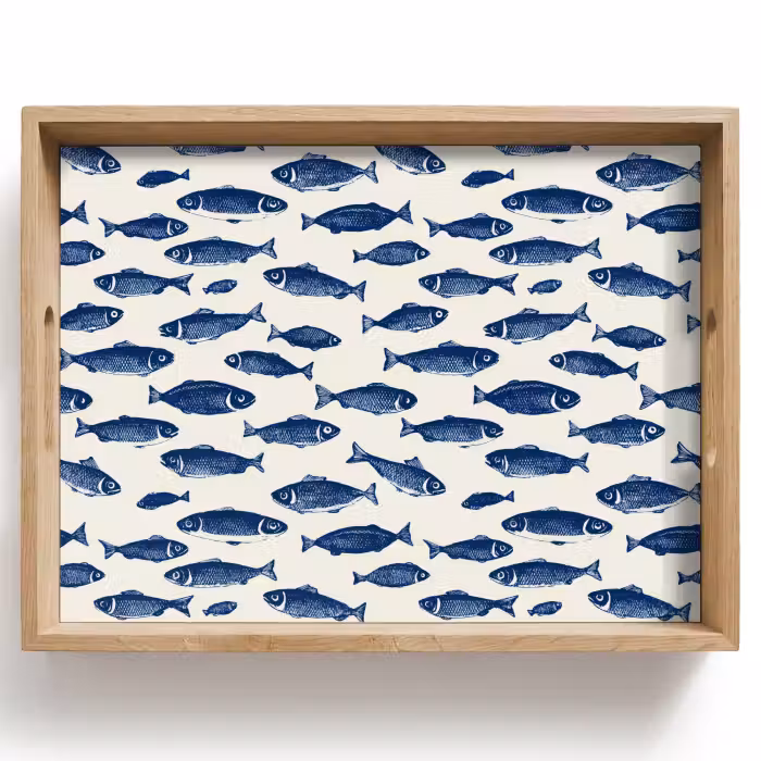 Dienblad - Vissen - Patroon - Blauw - Wit