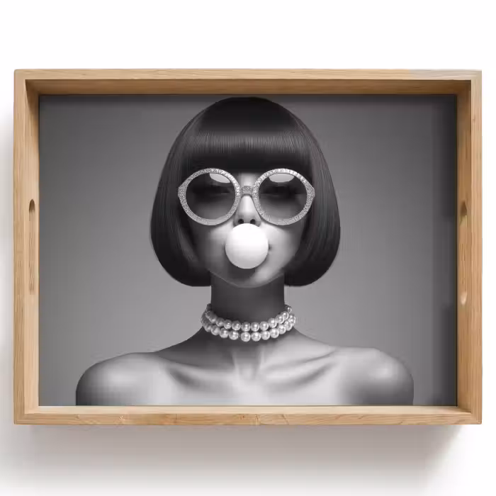 Dienblad - Vrouw - Zwart Wit - Ketting - Zonnebril