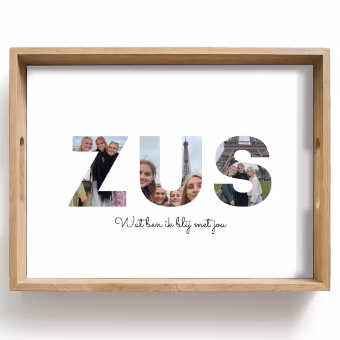 Gepersonaliseerd dienblad - Zus - Lettercollage