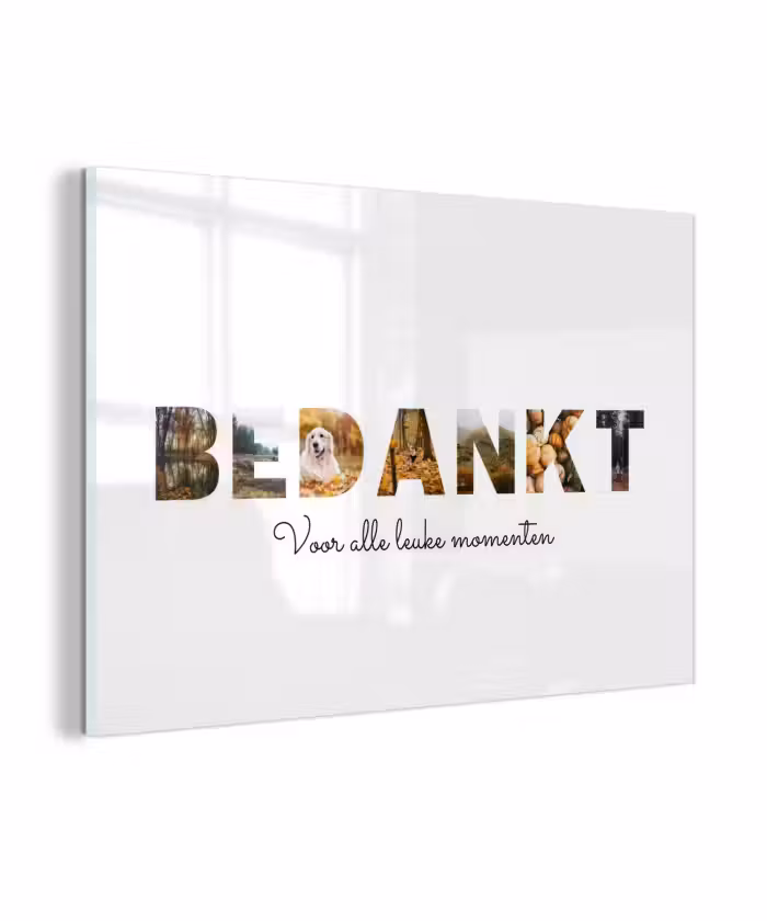 Gepersonaliseerd glas schilderij - Bedankt - Lettercollage