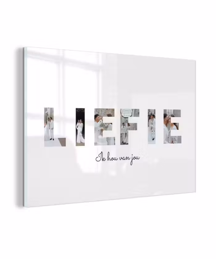 Gepersonaliseerd glas schilderij - Liefie - Lettercollage