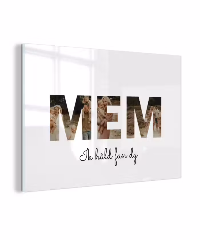 Gepersonaliseerd glas schilderij - Mem - Lettercollage