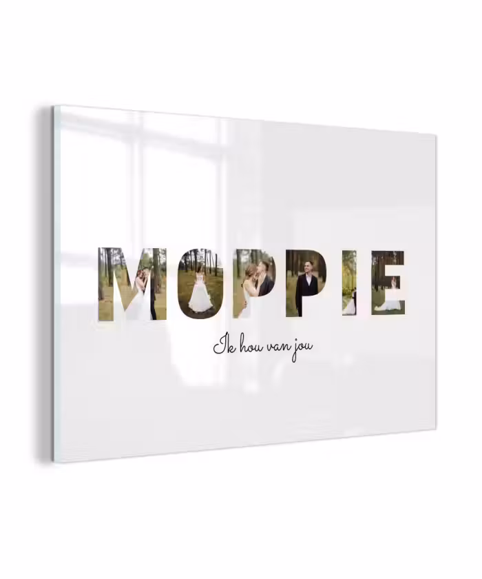 Gepersonaliseerd glas schilderij - Moppie - Lettercollage