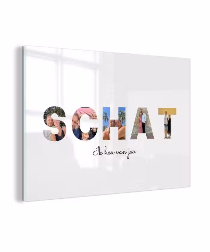 Gepersonaliseerd glas schilderij - Schat - Lettercollage