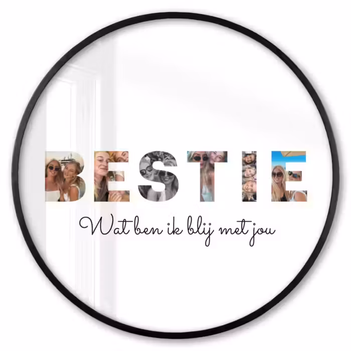 Gepersonaliseerde ronde fotolijst - Bestie - Lettercollage