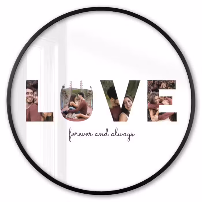 Gepersonaliseerde ronde fotolijst - Love - Lettercollage