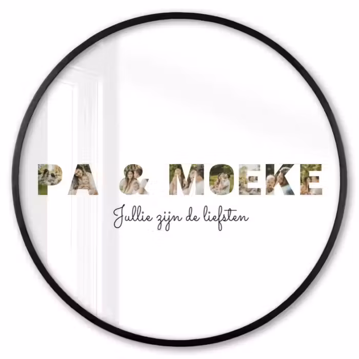 Gepersonaliseerde ronde fotolijst - Pa & Moeke - Lettercollage