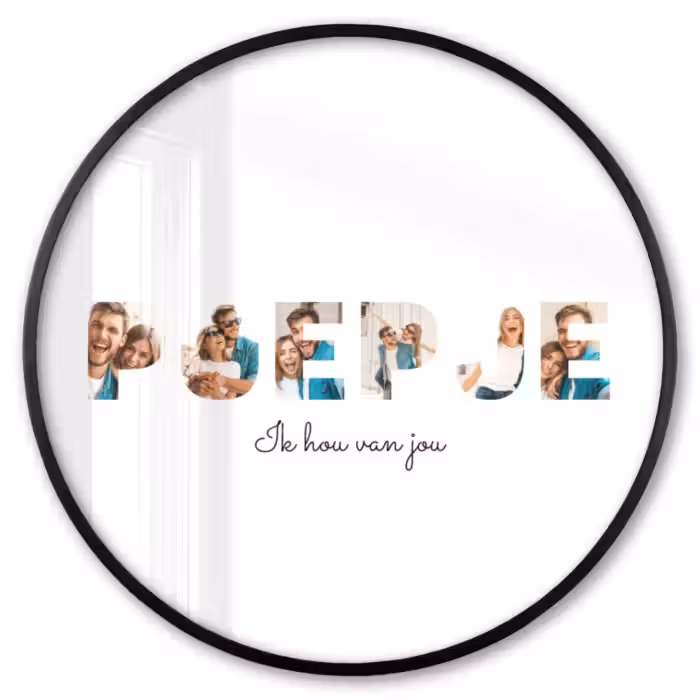 Gepersonaliseerde ronde fotolijst - Poepje - Lettercollage
