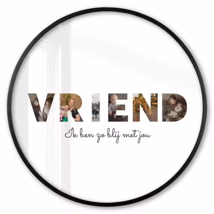 Gepersonaliseerde ronde fotolijst - Vriend - Lettercollage
