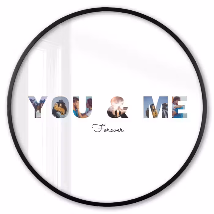 Gepersonaliseerde ronde fotolijst - You & Me - Lettercollage