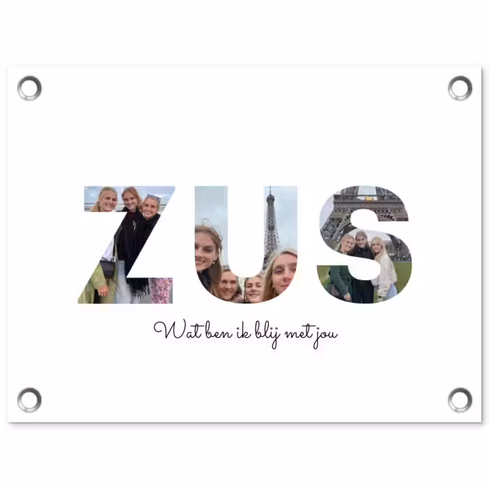 Gepersonaliseerde tuinposter - Zus - Lettercollage