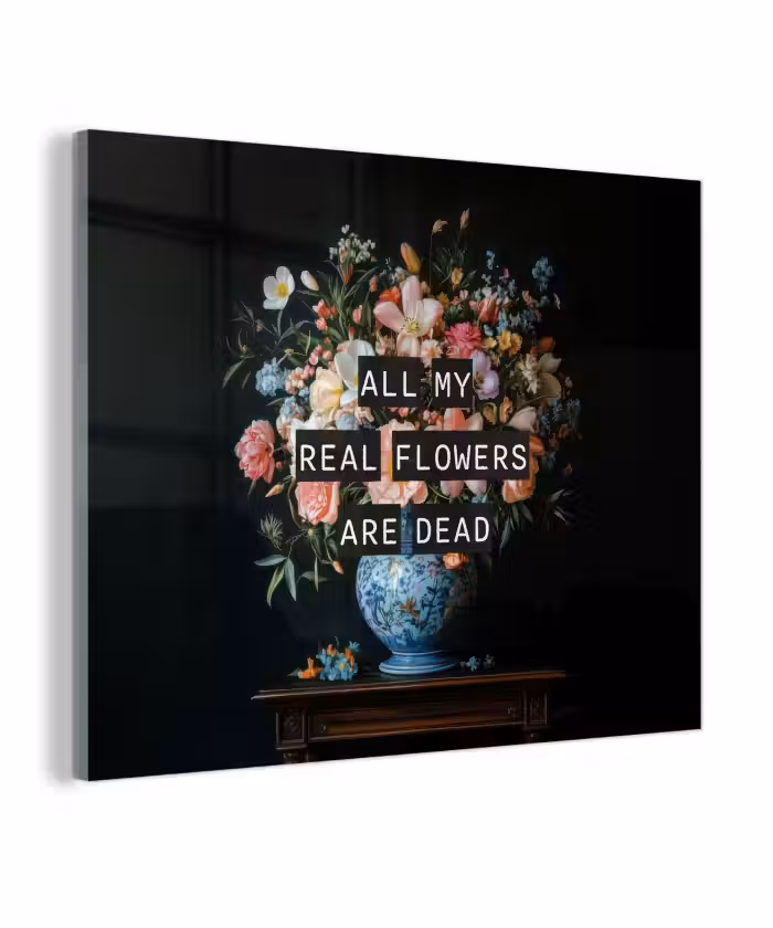 Glas schilderij - Bloemen - Art - Pastel - Quotes