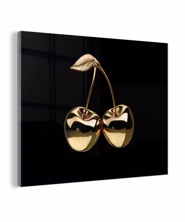 Glas schilderij - Kersen - Zwart - Goud - Chrome