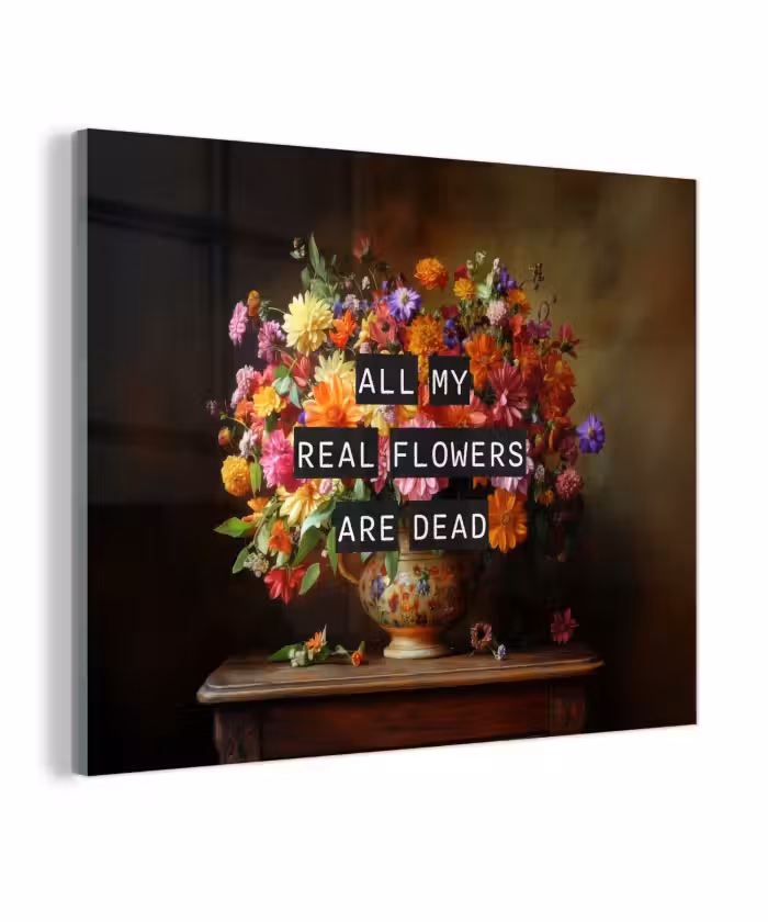 Glas schilderij - Kleur - Bloemen - Vintage - Bloemenvaas