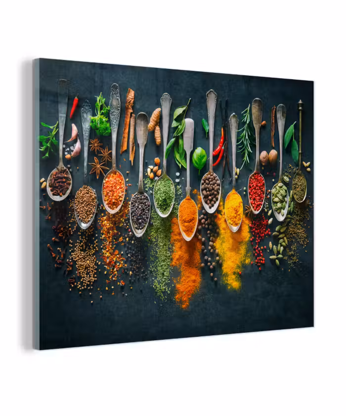 Glas schilderij - Kruiden - Specerijen - Lepels