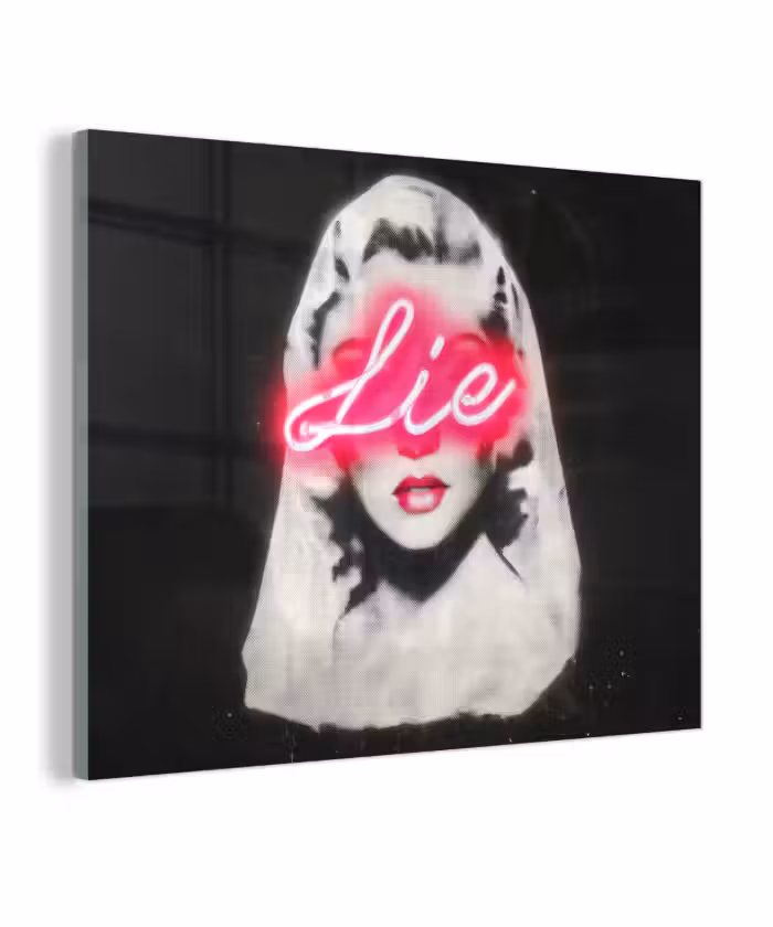 Glas schilderij - Neon - Letters - Vintage - Vrouw
