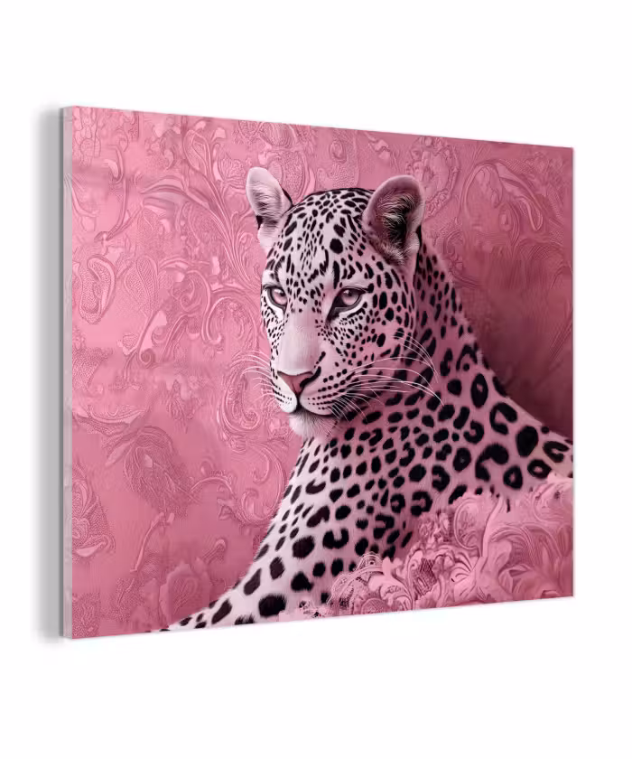 Glas schilderij - Panter - Luxe - Roze