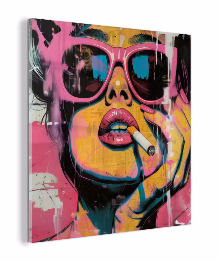 Glas schilderij - Portret - Vrouw - Abstract - Zonnebril