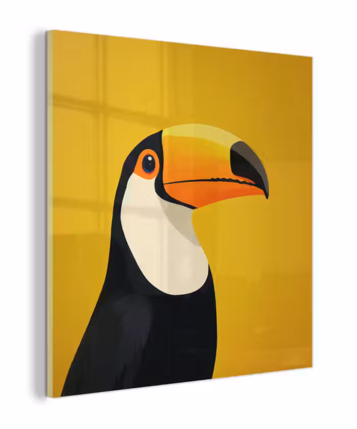 Glas schilderij - Toekan - Minimalistisch - Snavel - Oranje