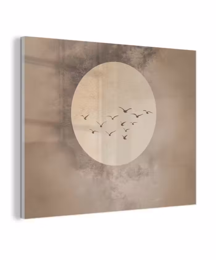 Glas schilderij - Vogel - Beige - Japandi