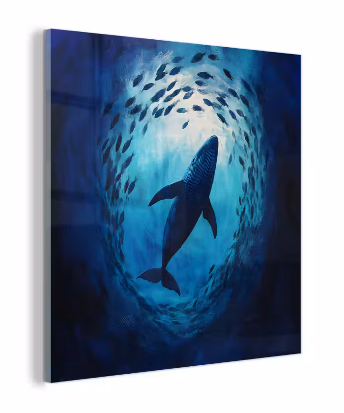 Glas schilderij - Walvis - Vissen - Donkerblauw