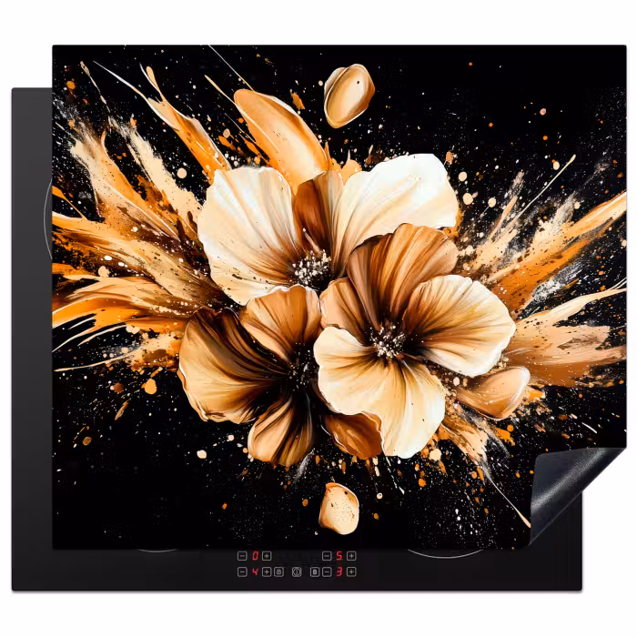Inductie beschermer - Bloemen - Goud - Graffiti - Zwart - Abstract