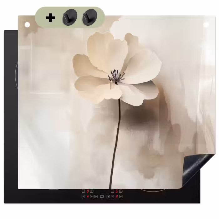Inductie beschermer en spatscherm (2in1) - Bloem - Beige - Verf - Schaduw