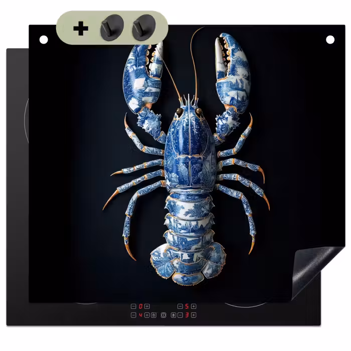 Inductie beschermer en spatscherm (2in1) - Kreeft - Delftsblauw - Schild - Stoer