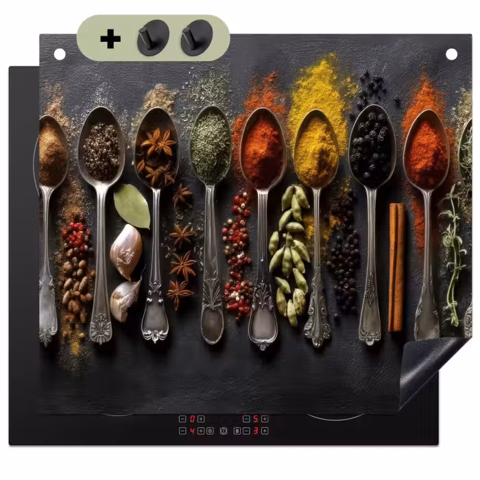 Inductie beschermer en spatscherm (2in1) - Lepels - Specerijen - Kaneel - Chili